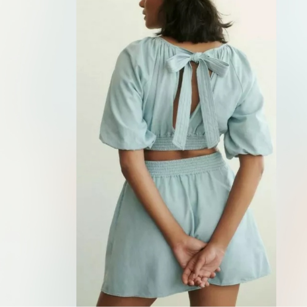 NWT $265 Anthropologie | love the label blue puff sleeve mini dress women’s XS